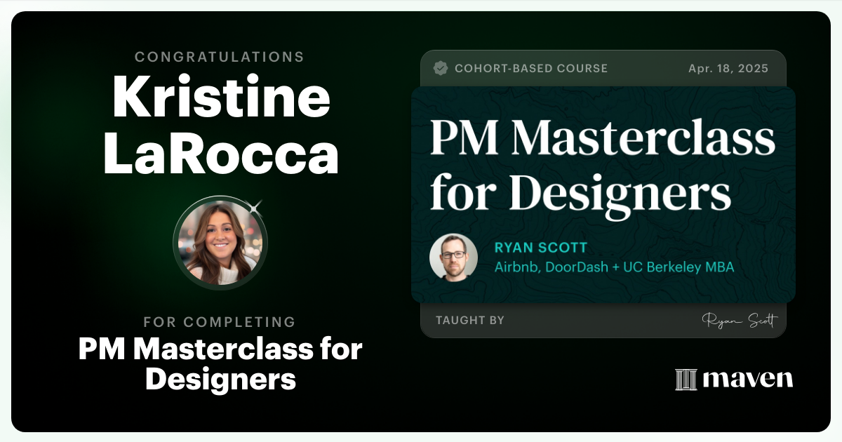 Certificate of Completion for PM Masterclass for Designers