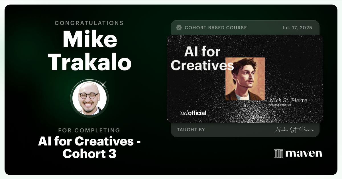 Certificate of Completion for AI for Creatives - Cohort 3