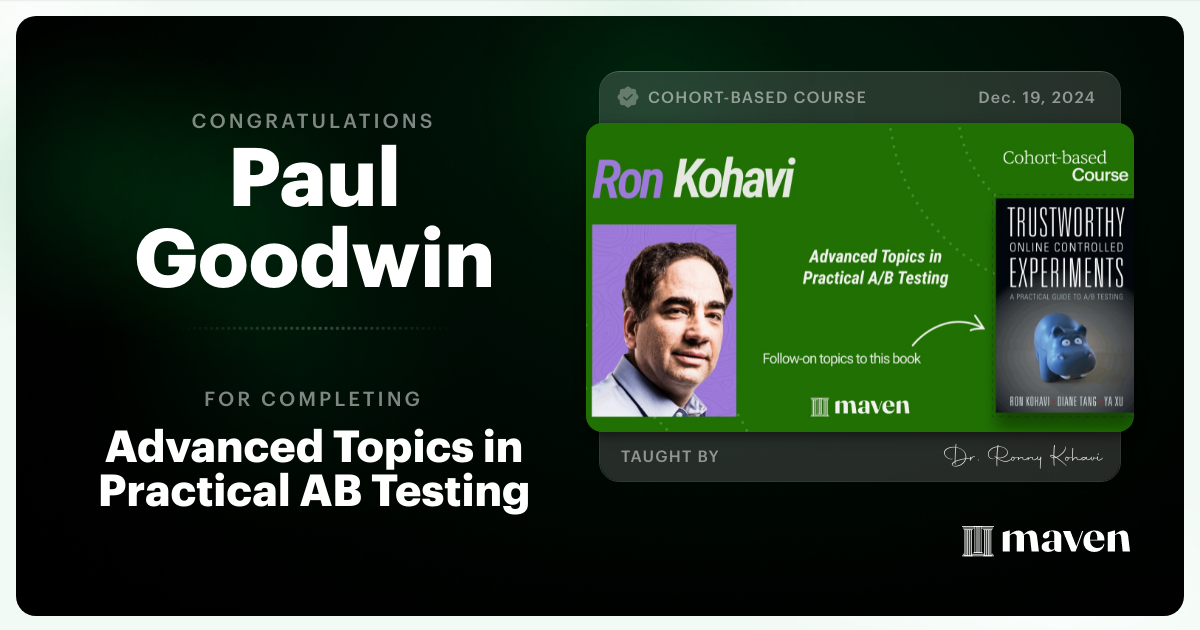 Certificate of Completion for Advanced Topics in Practical A/B Testing