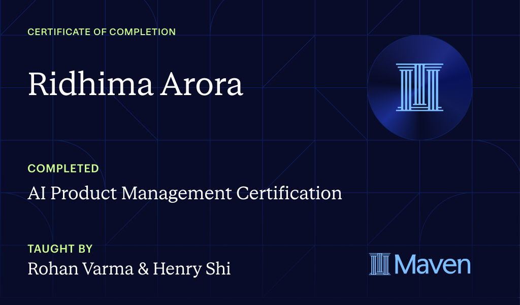 Certificate for AI Product Management Certification by Product Faculty