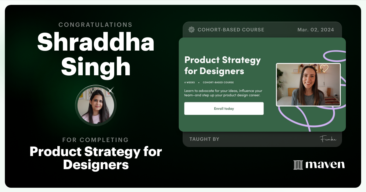 Certificate of Completion for Product Strategy for Designers