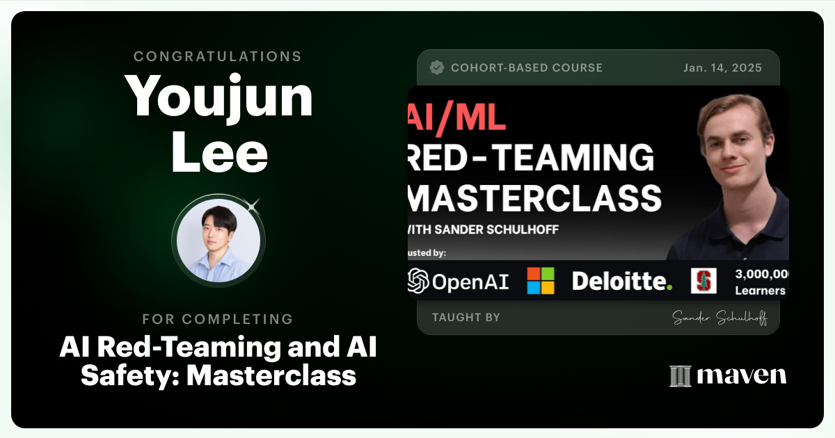 Certificate of Completion for AI Red Teaming & AI Security Masterclass