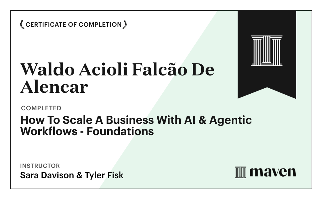 Certificate for How To Scale A Business With AI & Agentic Workflows - Foundations