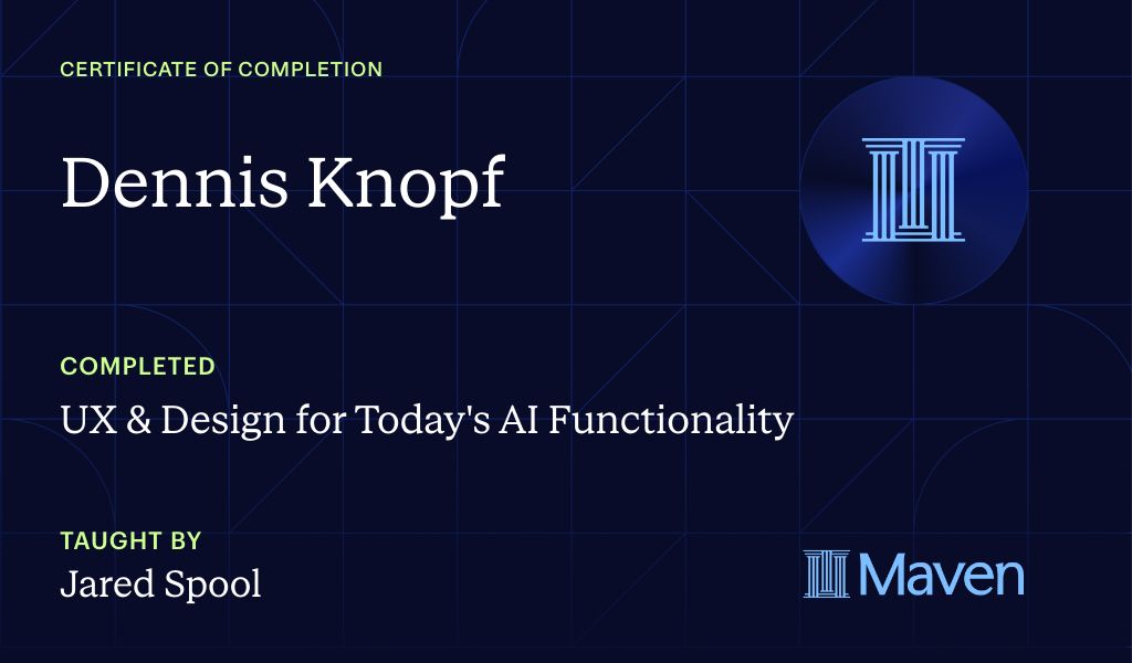 Certificate for UX & Design for Today's AI Functionality