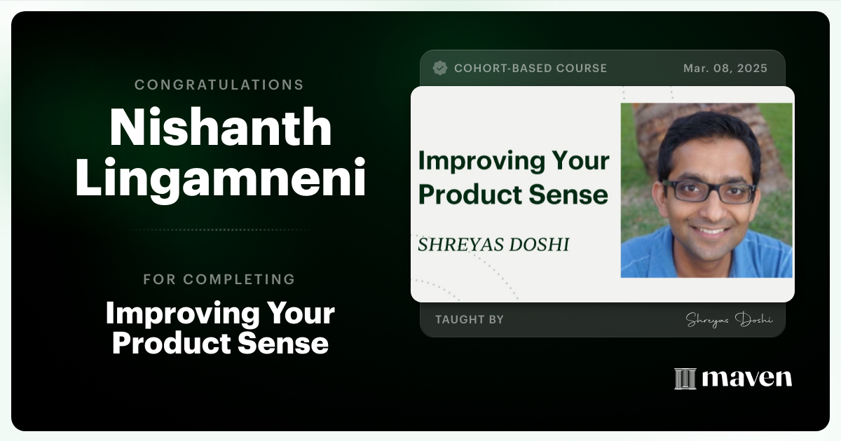 Certificate of Completion for World-class Product Sense in Practice