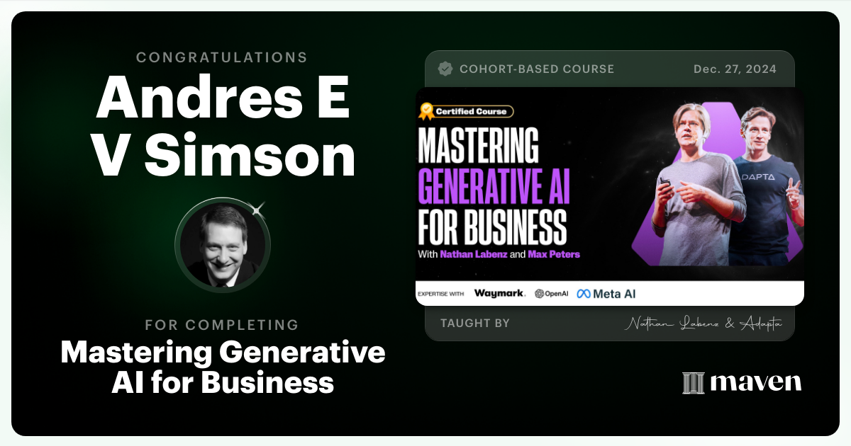 Certificate of Completion for Mastering Generative AI for Business