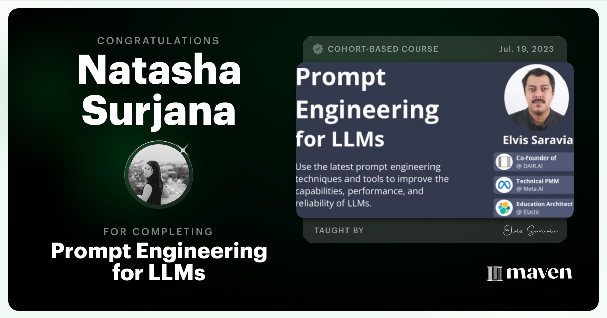 Certificate of Completion for Advanced Prompt Engineering for LLMs
