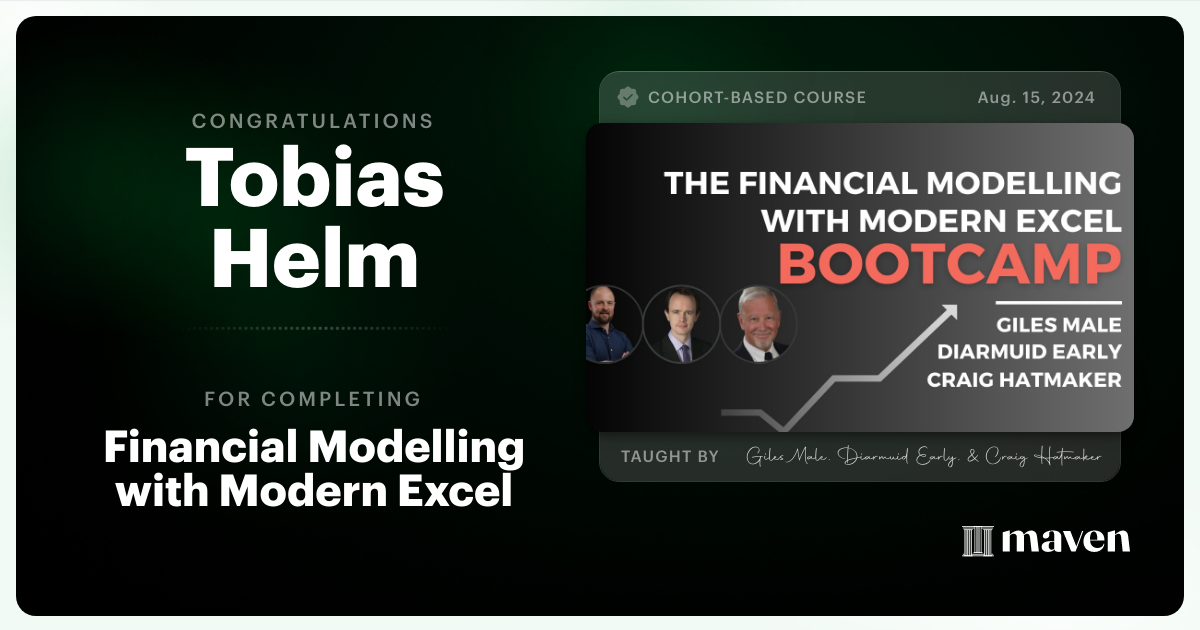 Certificate of Completion for Financial Modelling with Modern Excel