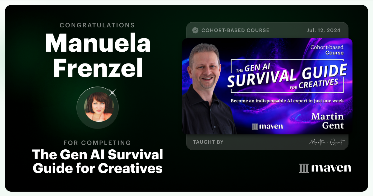 Certificate of Completion for The Gen AI Survival Guide for Creatives