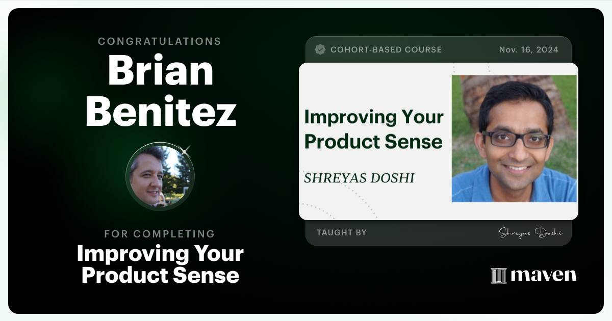 Certificate of Completion for World-class Product Sense in Practice