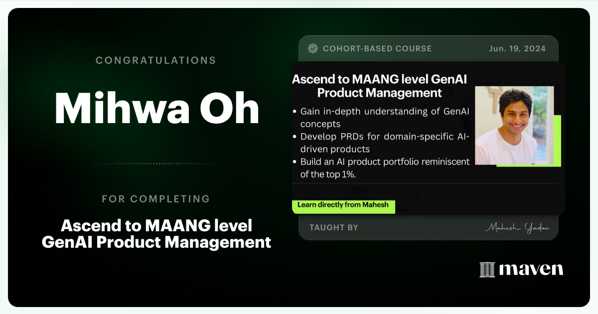 Certificate of Completion for Agentic AI Product Management Certification