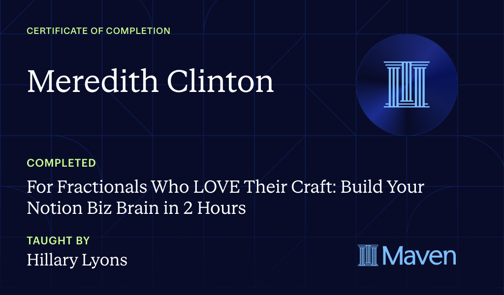 Certificate for Scale Your Fractional Practice with a Notion Business Brain You Can Rely On