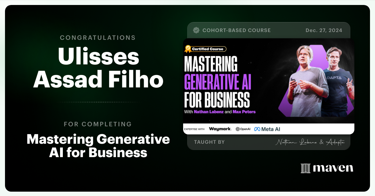 Certificate of Completion for Mastering Generative AI for Business