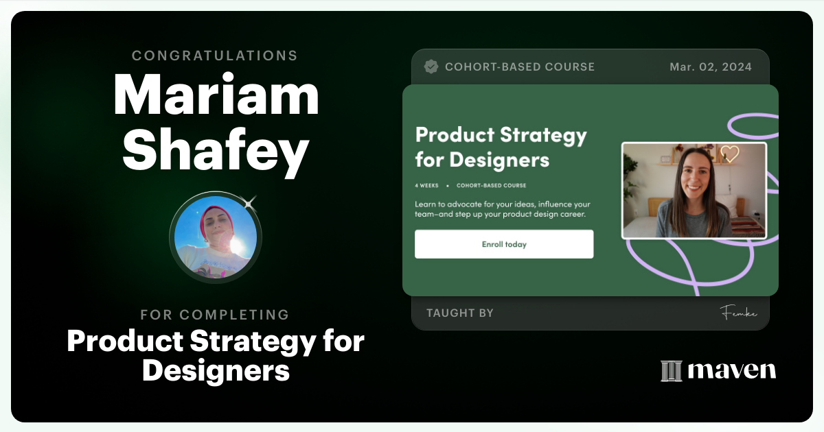 Certificate of Completion for Product Strategy for Designers