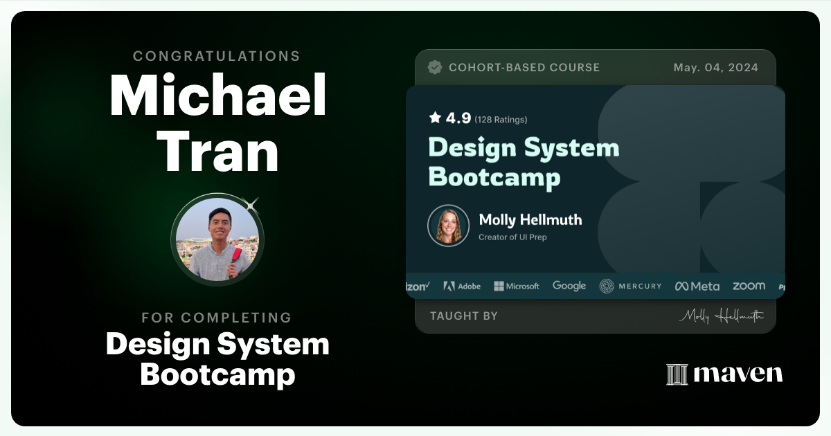 Certificate of Completion for Design System Bootcamp