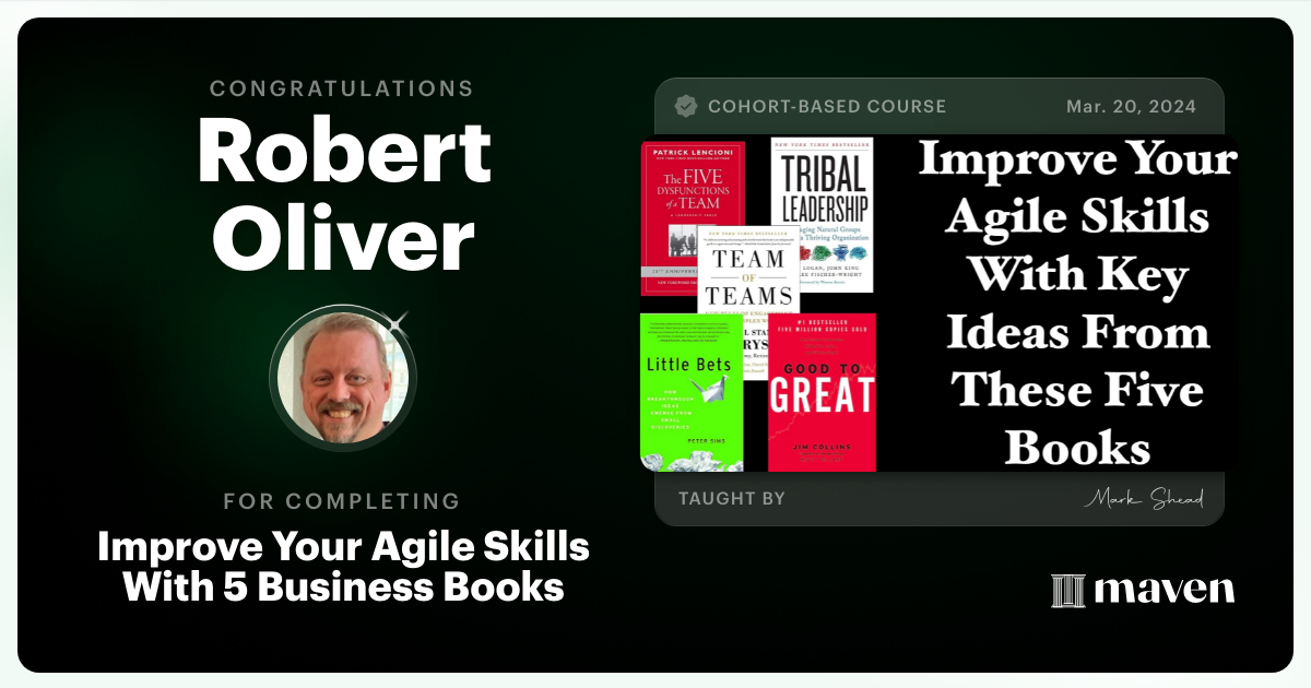 Certificate of Completion for Improve Your Agile Skills With 5 Business Books