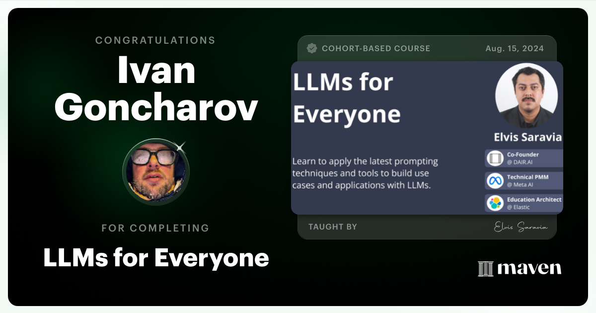 Certificate of Completion for LLMs for Everyone