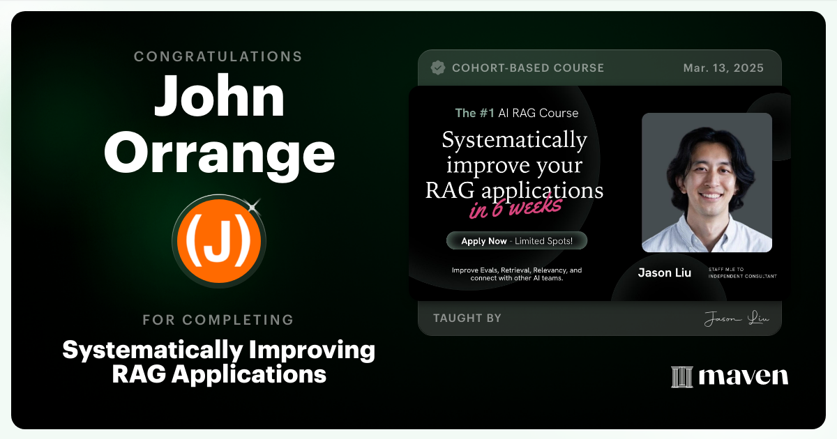Certificate of Completion for Systematically Improving RAG Applications