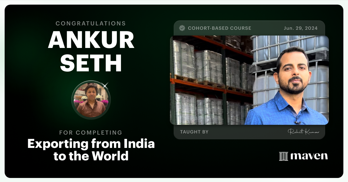 Certificate of Completion for Exporting from India to the World