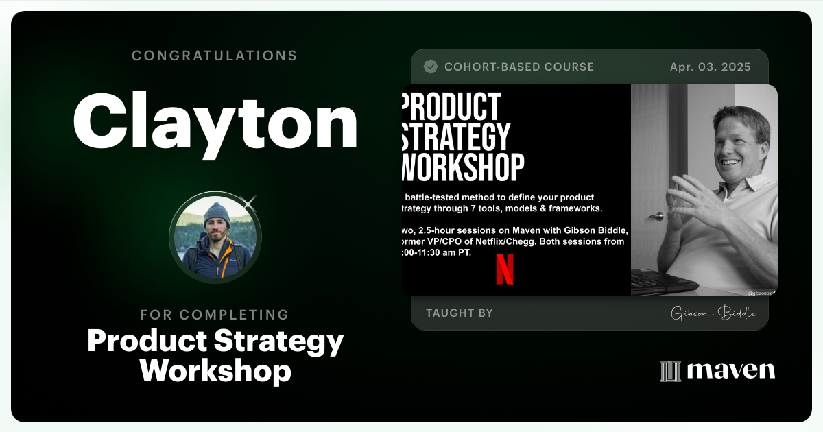 Certificate of Completion for Product Strategy Workshop