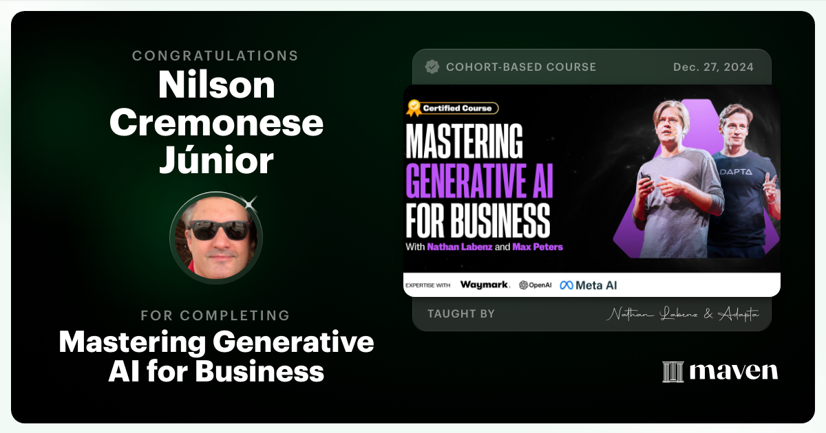 Certificate of Completion for Mastering Generative AI for Business