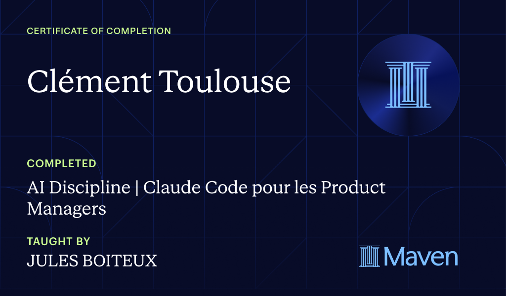Certificate for AI Discipline | Claude Code pour les Product Managers