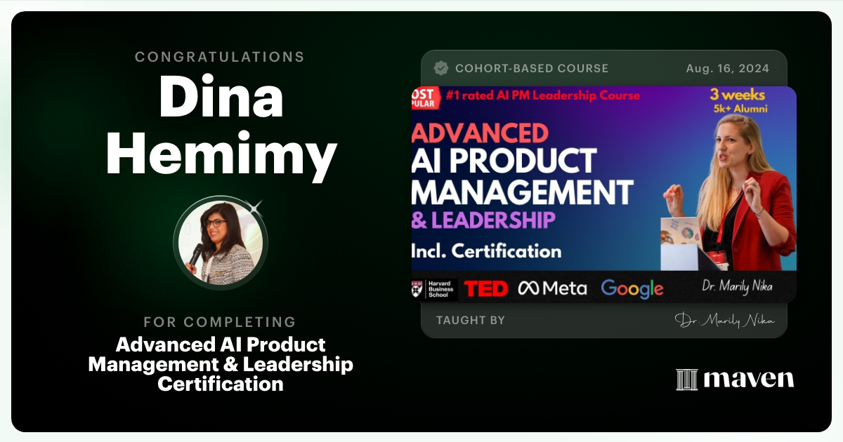 Certificate of Completion for Advanced AI Product Leadership Certification