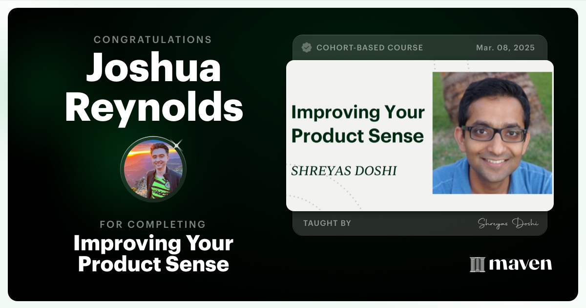 Certificate of Completion for World-class Product Sense in Practice