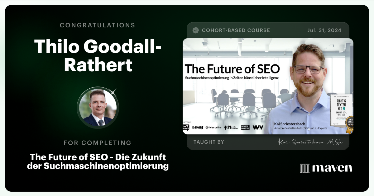 Certificate of Completion for The Future of SEO - Die Zukunft der Suchmaschinenoptimierung
