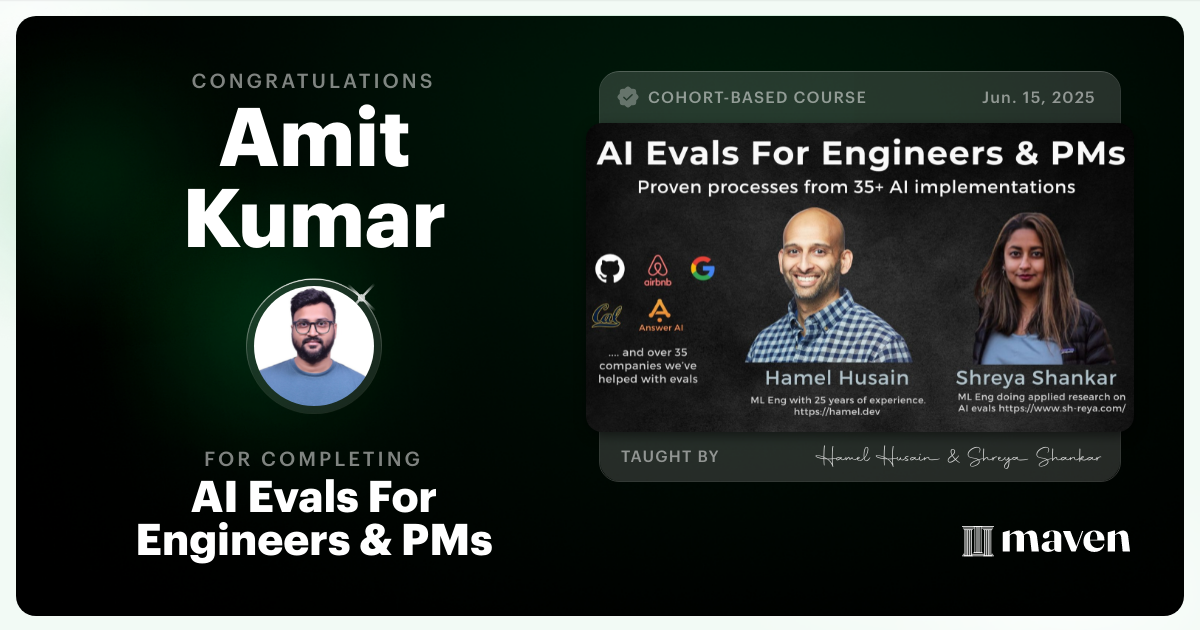 Certificate of Completion for AI Evals For Engineers & PMs