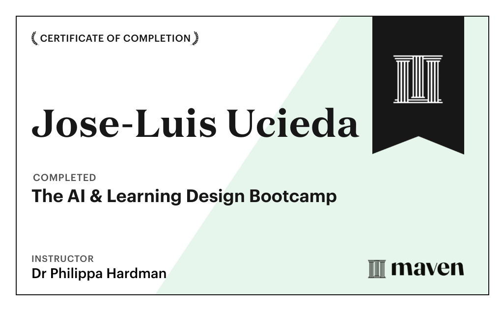 Certificate of Completion for The AI Bootcamp for L&D
