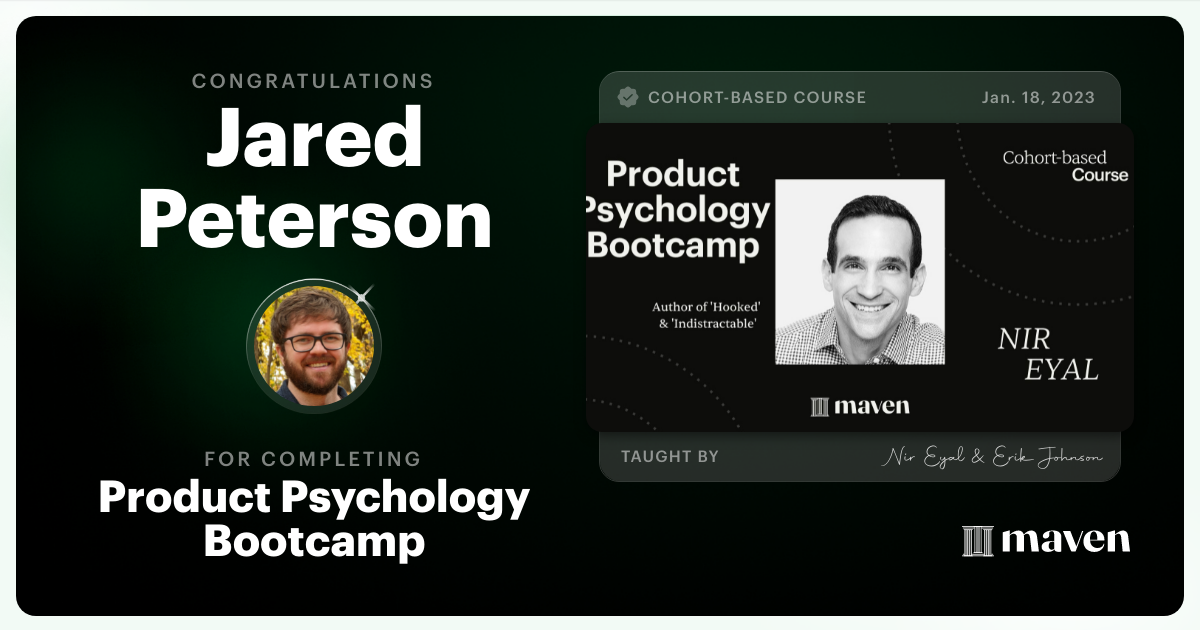 Certificate of Completion for Product Psychology Bootcamp