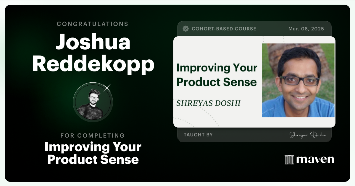 Certificate of Completion for World-class Product Sense in Practice