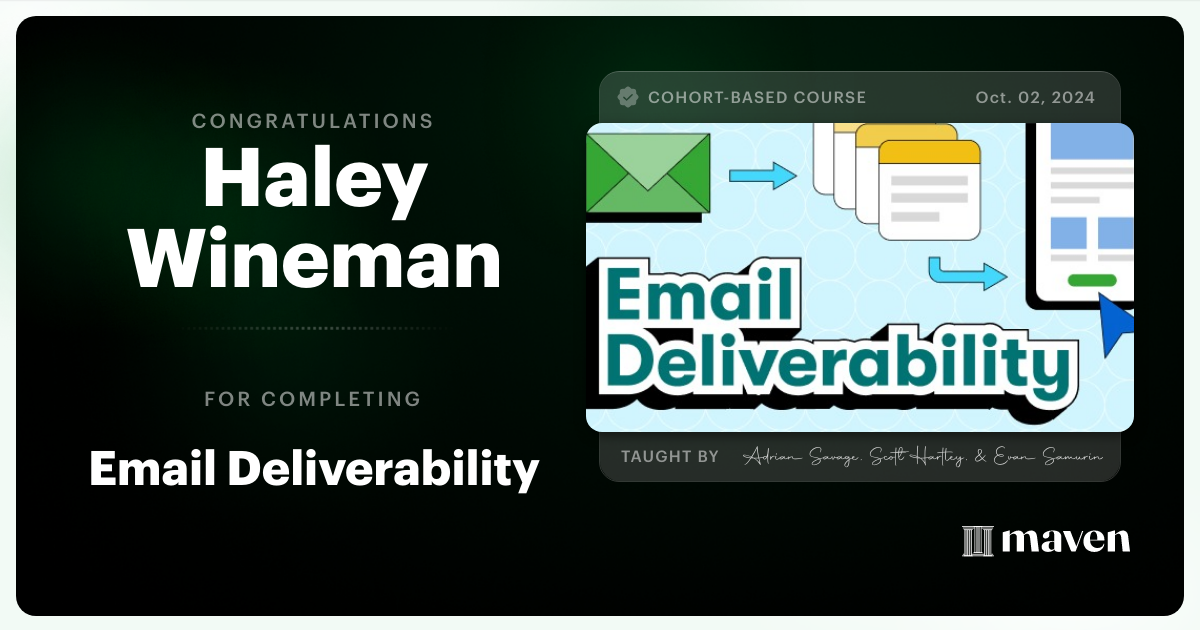 Certificate of Completion for Email Deliverability