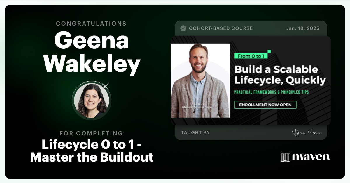 Certificate of Completion for Lifecycle 0 to 1 - Master the Buildout