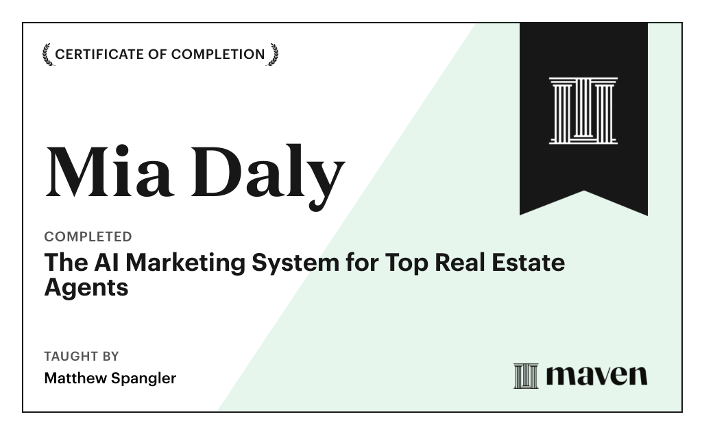 Certificate for The AI Marketing System for Top Real Estate Agents