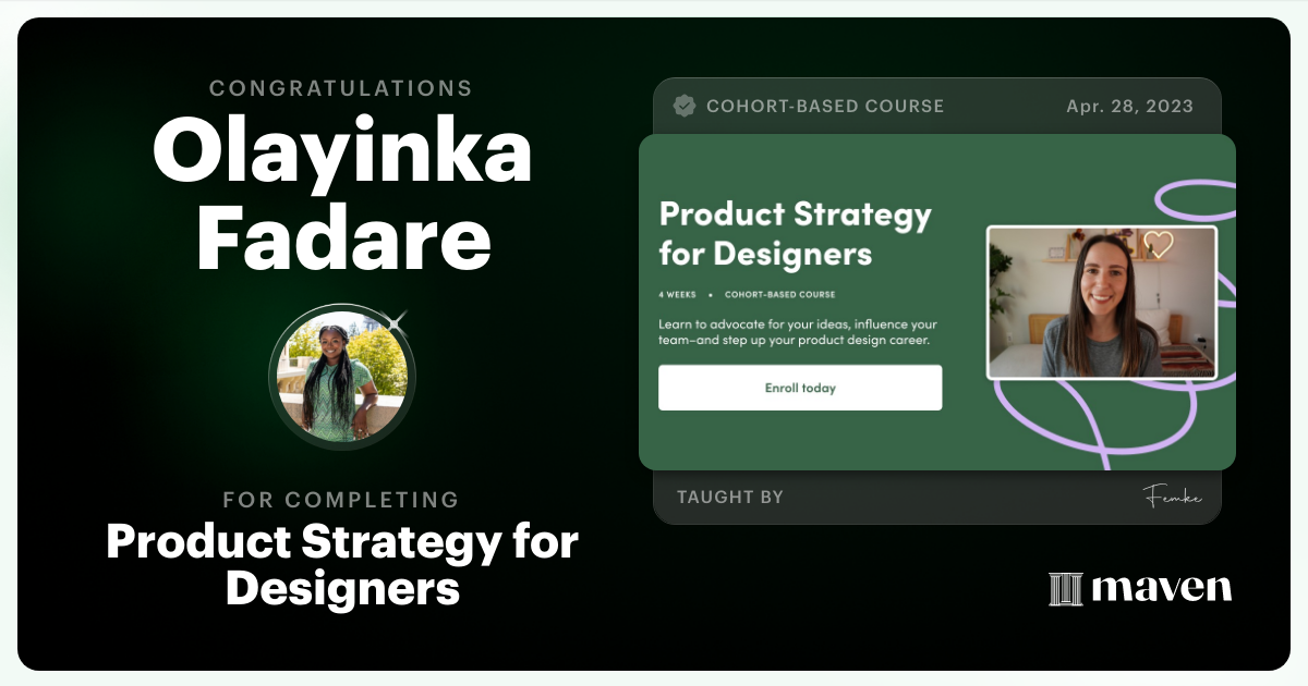 Certificate of Completion for Product Strategy for Designers