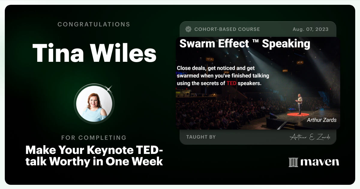 Certificate of Completion for Make Your Keynote  TED-talk Worthy in One Week 