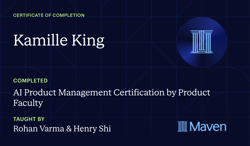 Certificate for AI Product Management Certification by Product Faculty