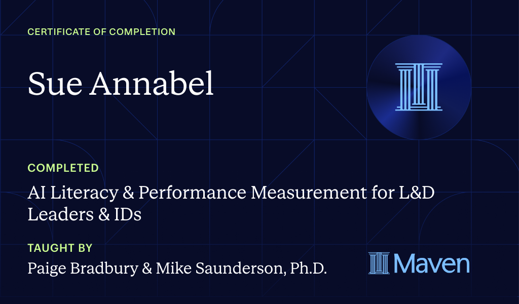 Certificate for AI Literacy & Performance Measurement for L&D Leaders & IDs