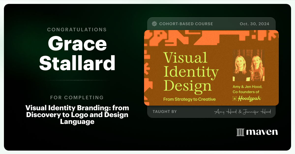 Certificate of Completion for Visual Identity Branding: from Discovery to Logo and Design Language