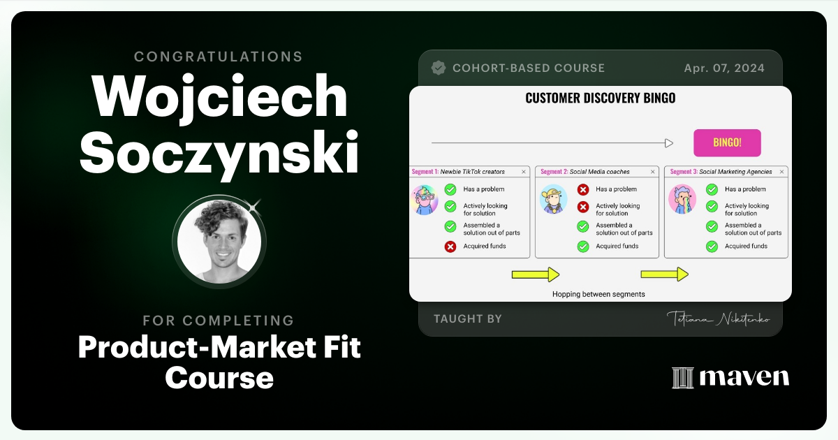 Certificate of Completion for Product-Market Fit for Early-Stage Startups