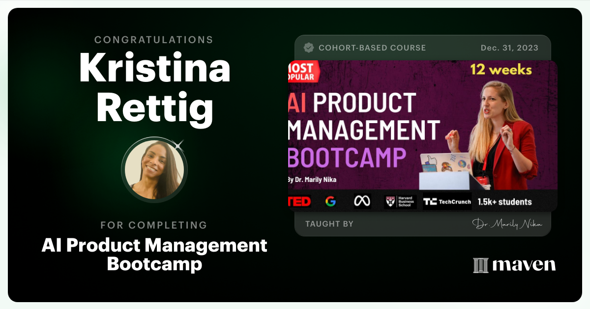 Certificate of Completion for AI Product Management Bootcamp & Certification by AI Product Academy