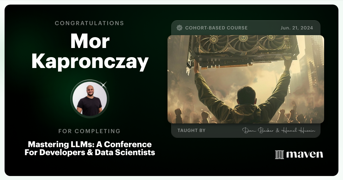 Certificate of Completion for Mastering LLMs For Developers & Data Scientists