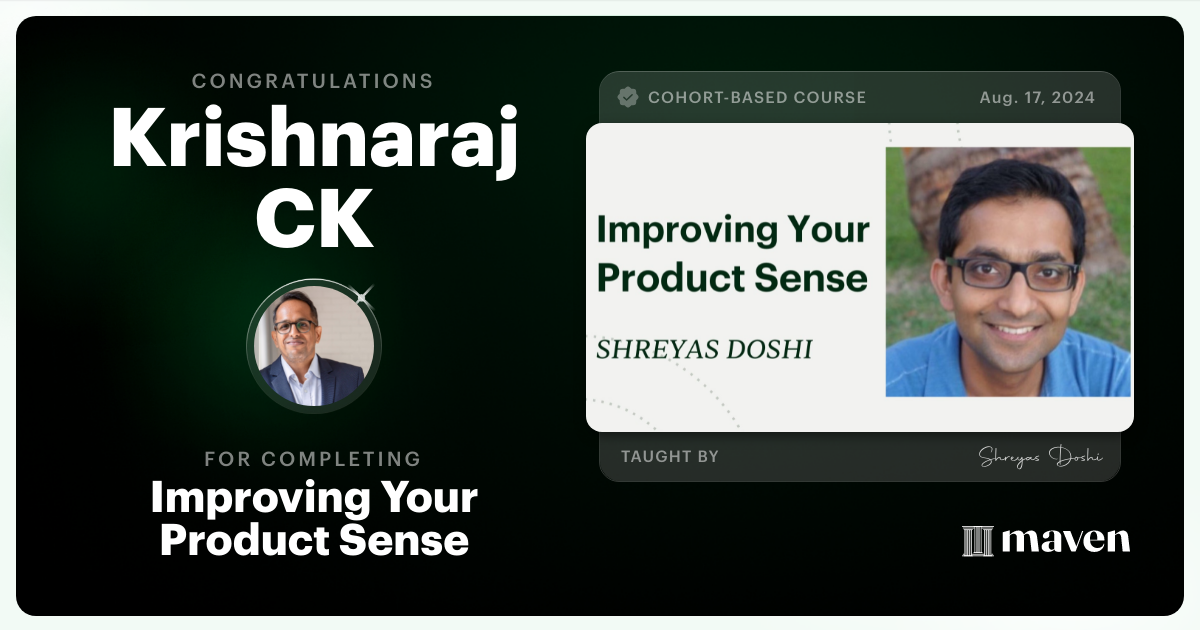 Certificate of Completion for World-class Product Sense in Practice