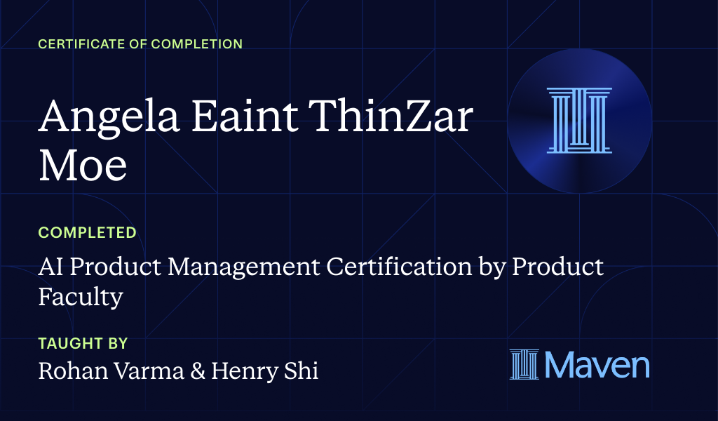 Certificate for AI Product Management Certification by Product Faculty