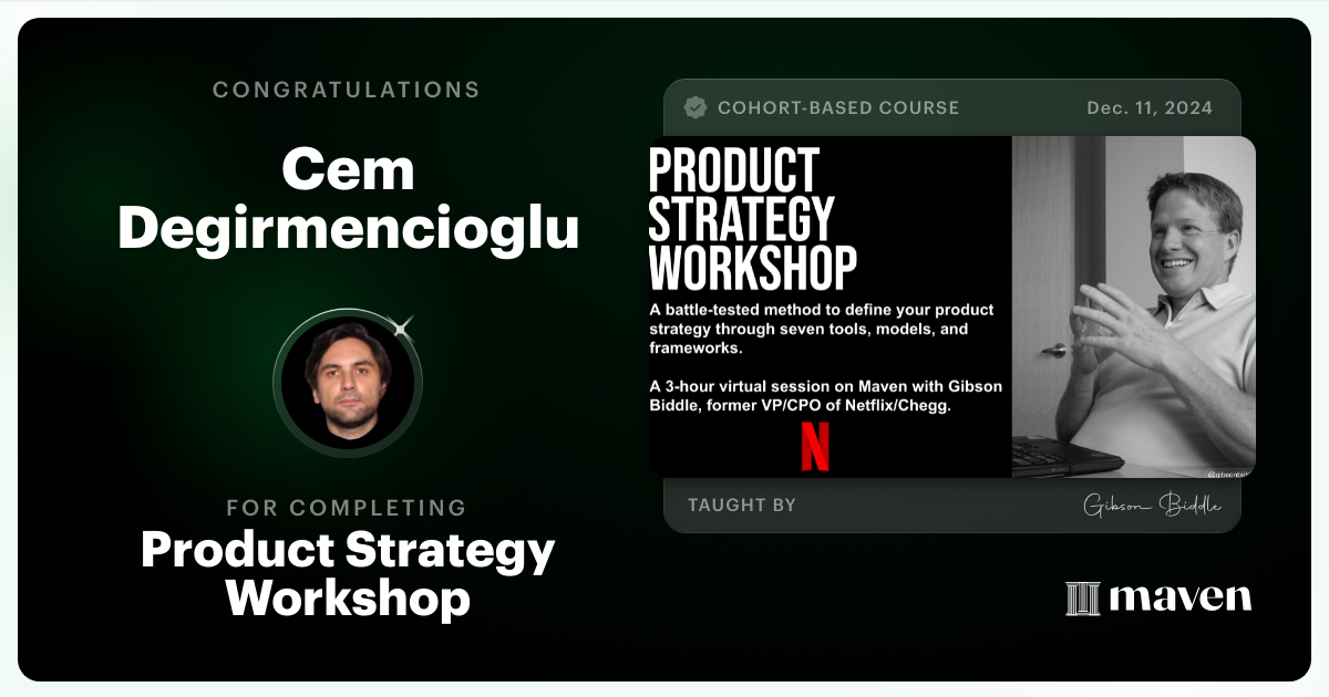 Certificate of Completion for Product Strategy Workshop