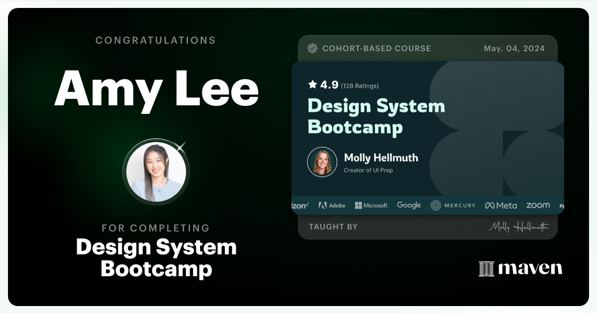 Certificate of Completion for Design System Bootcamp