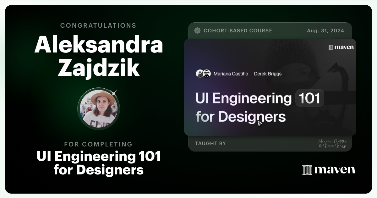 Certificate of Completion for UI Engineering 101 for Designers
