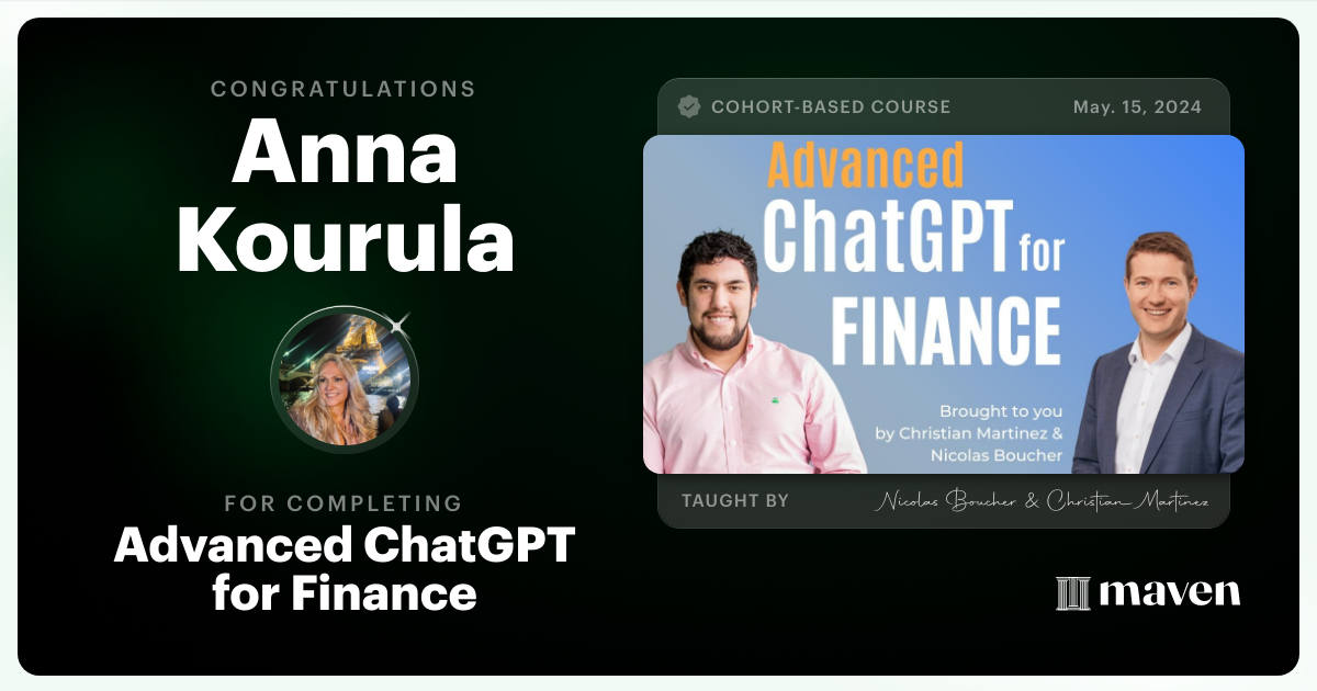 Certificate of Completion for AI for Finance - Advanced